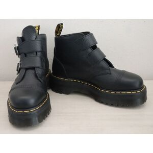 Dr. Martens Women's Sz 10 Black Devon Flower Buckle Leather Platform Boots
